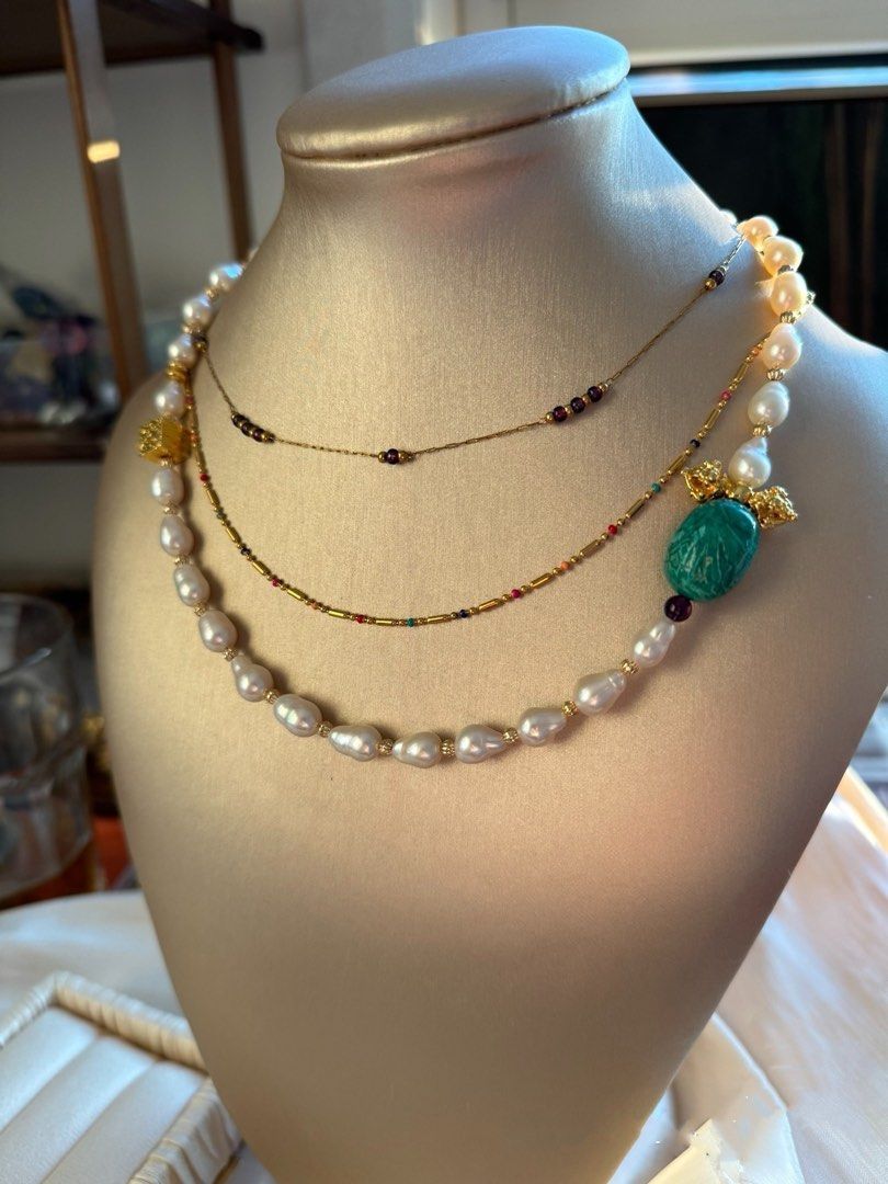 #PN222 Sleek Modern | Freshwater Pearl Necklace & Bracelet & Earrings Set| Gourd Shaped Pearl| Natural Stones