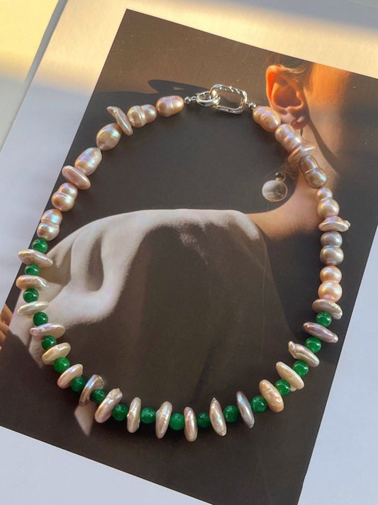 #PN08 Bohemia Style |Freshwater Pearl Necklace |Jade|Coin Pearl |Gourd Shaped Pearl |Big Baroque Pearl |Deep Purple