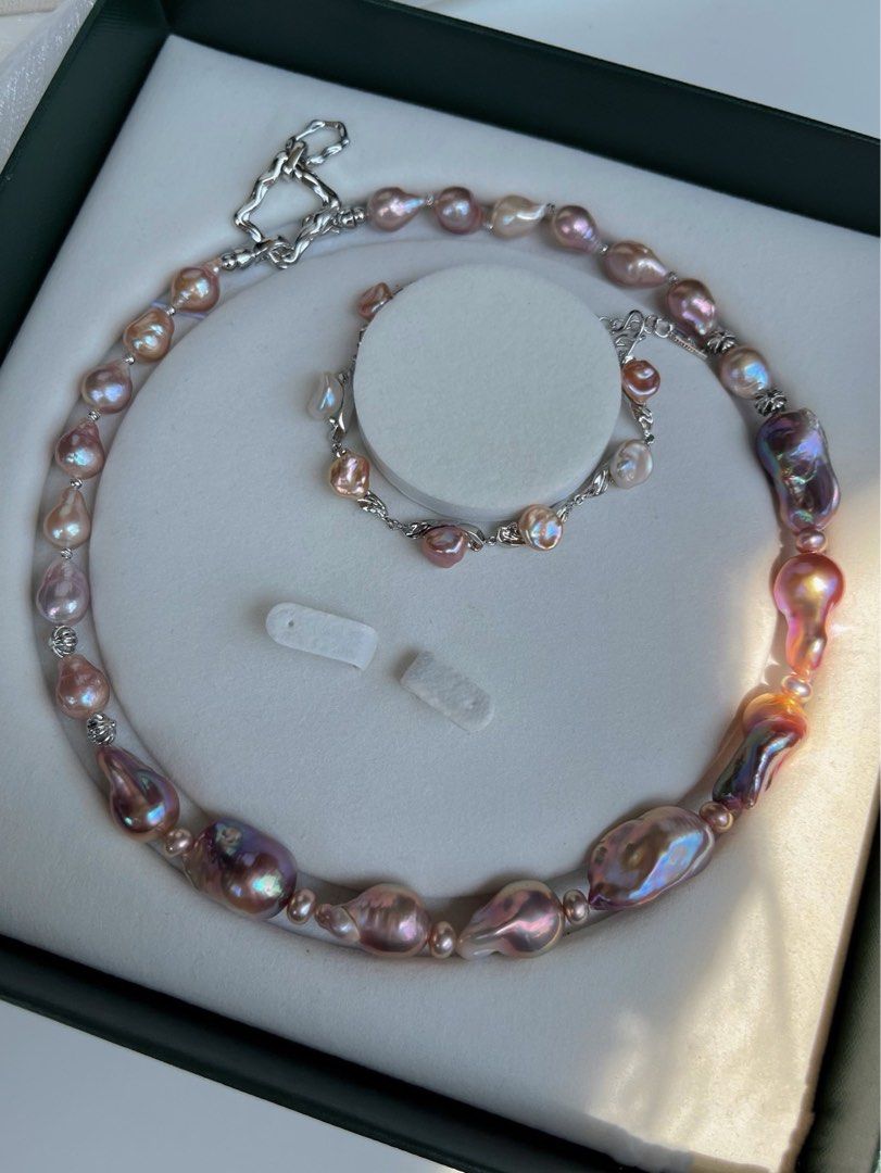 #PN64 Madam Wonder | Freshwater Pearl Necklace & Bracelet Set|Lustrous Purple Baroque Pearl |Pearl Petal |Natural Flaws