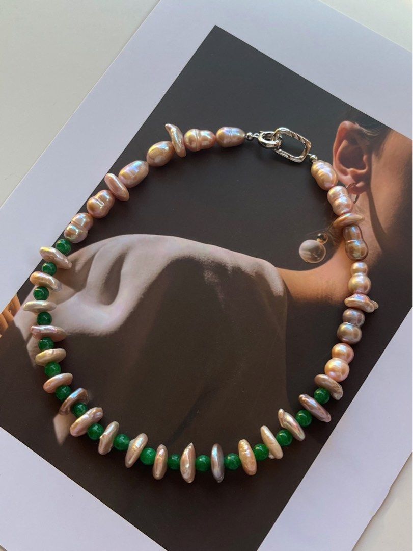 #PN08 Bohemia Style |Freshwater Pearl Necklace |Jade|Coin Pearl |Gourd Shaped Pearl |Big Baroque Pearl |Deep Purple