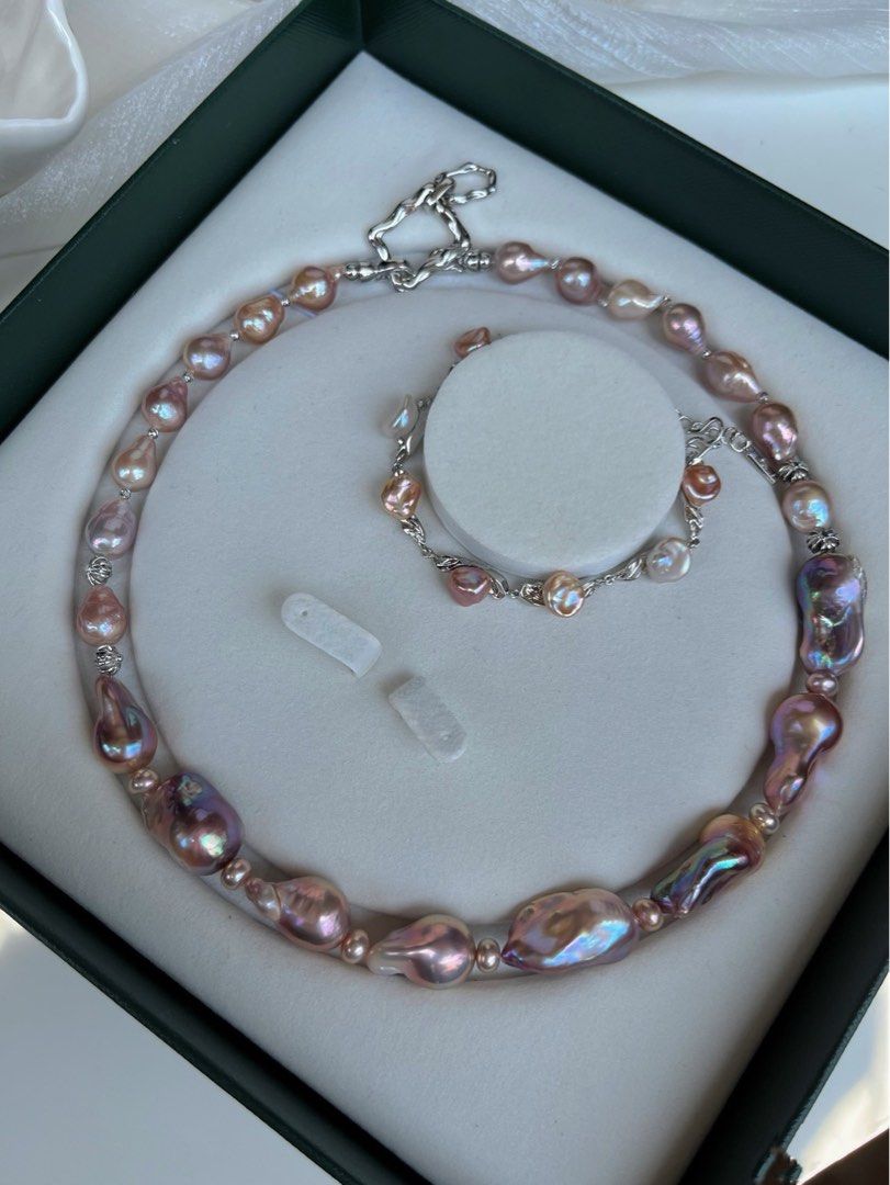 #PN64 Madam Wonder | Freshwater Pearl Necklace & Bracelet Set|Lustrous Purple Baroque Pearl |Pearl Petal |Natural Flaws