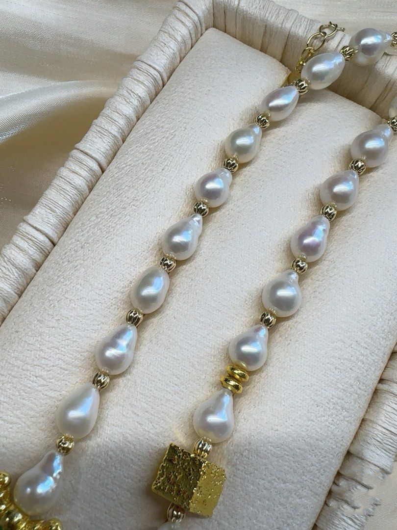 #PN222 Sleek Modern | Freshwater Pearl Necklace & Bracelet & Earrings Set| Gourd Shaped Pearl| Natural Stones