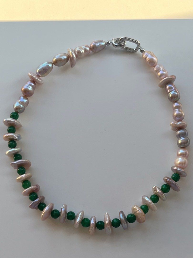 #PN08 Bohemia Style |Freshwater Pearl Necklace |Jade|Coin Pearl |Gourd Shaped Pearl |Big Baroque Pearl |Deep Purple