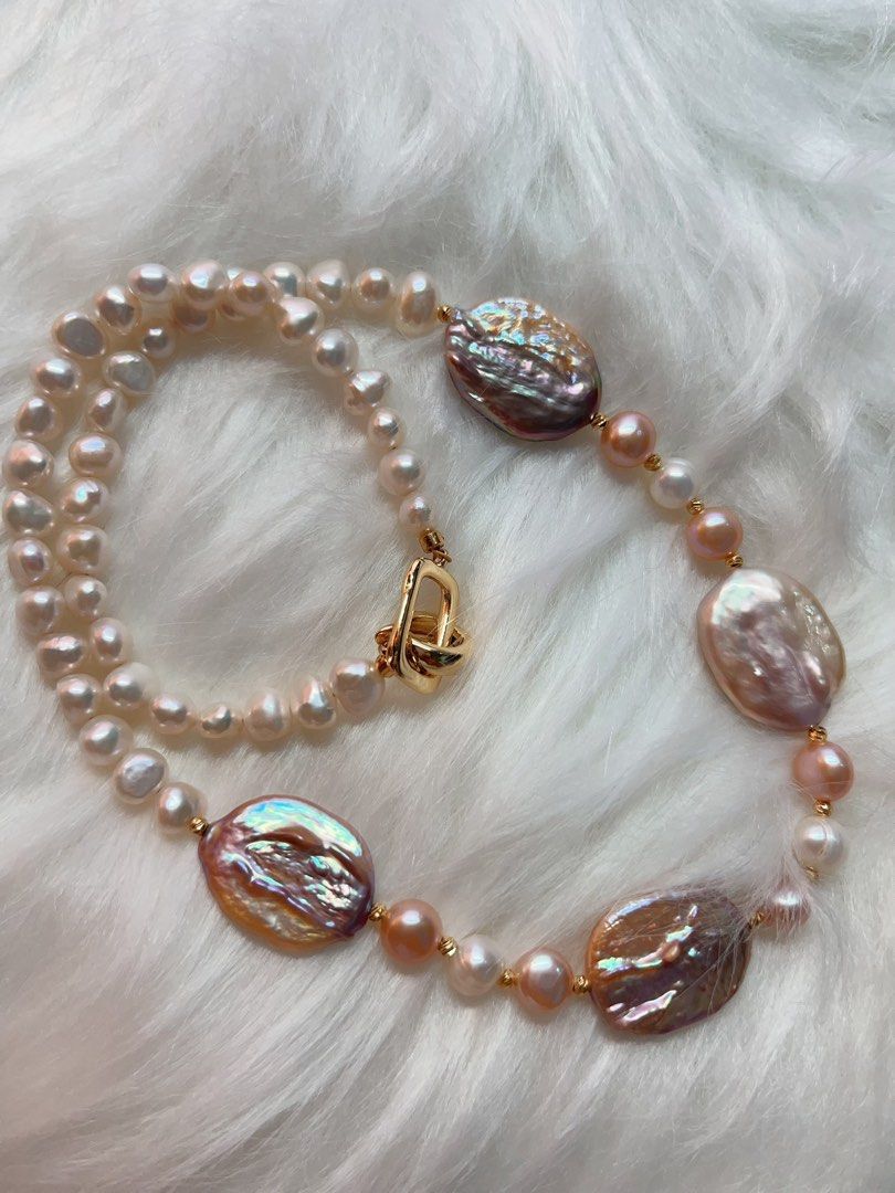 #PN286 Beach & Waves| Freshwater Pearl Necklace | Big Purple Oval Baroque Pearl | Excellent Lustre