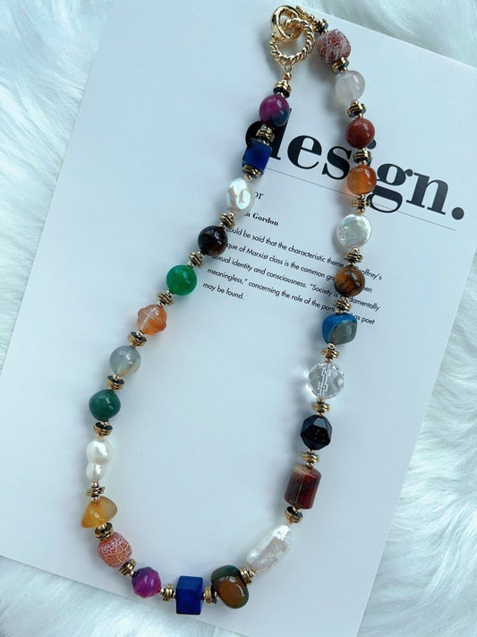 #PN277 Fresh Air| Freshwater Pearl Necklace | Agate| Blue Sandstone | Coin, Rectangular Pearl| Clear Quartz | Gourd Pearl