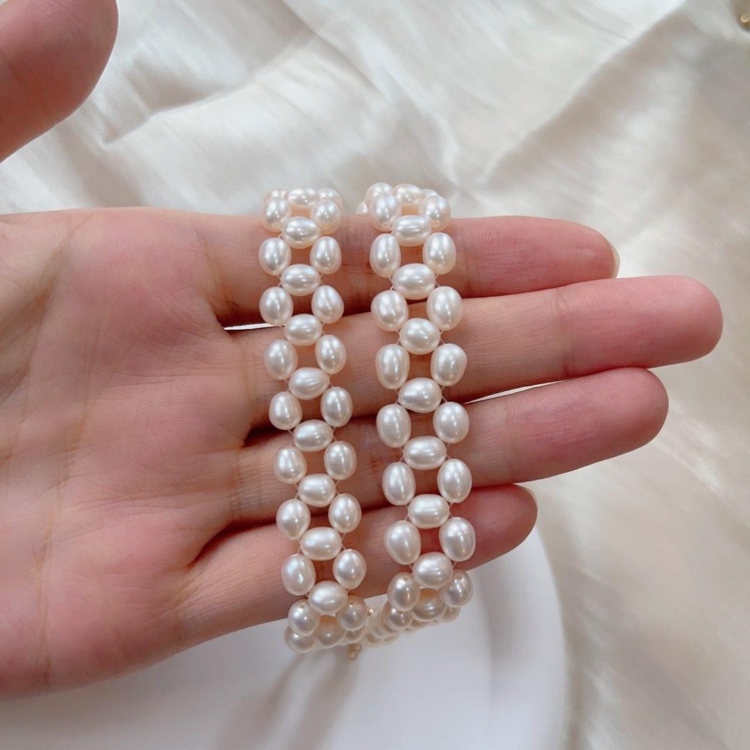 #PN120 Freshwater Pearl Braided Necklace White