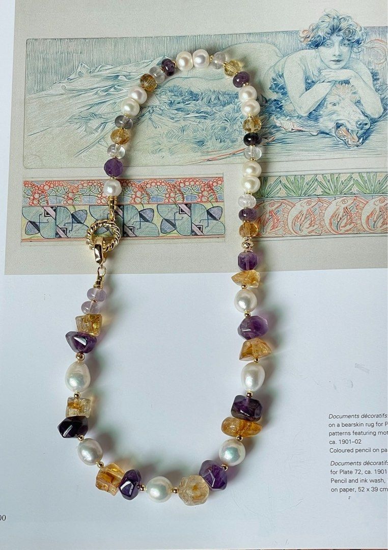 #PN17 Timeless Elegance |Freshwater Pearl Necklace |Amethyst, Citrine Freeform |Baroque Pearl |Fluorite Abacus