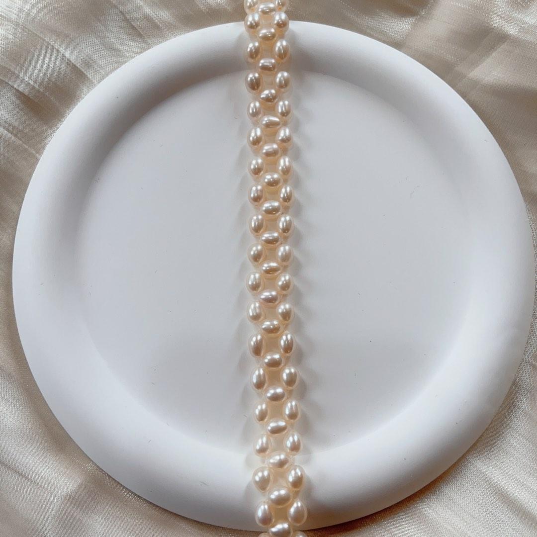 #PN120 Freshwater Pearl Braided Necklace White