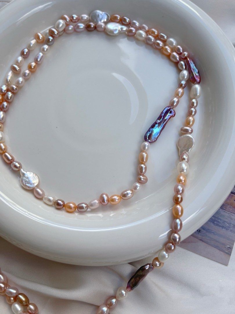#PN09 Ultra Long|Freshwater Pearl Necklace |Long Sweater Necklace |Multiple Wearing |Mixed Shapes & Colours|Butterfly Clasp|Flexible Length