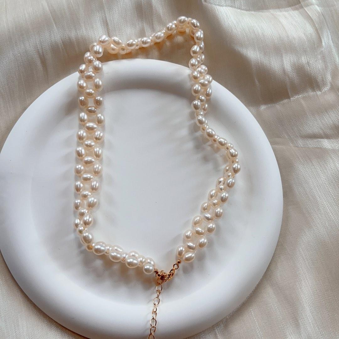 #PN120 Freshwater Pearl Braided Necklace White
