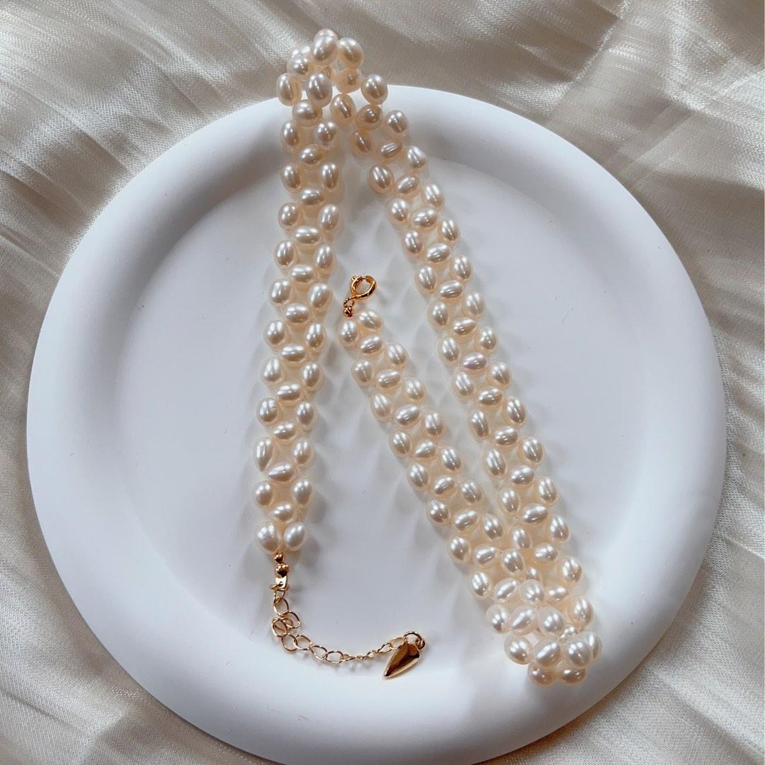 #PN120 Freshwater Pearl Braided Necklace White