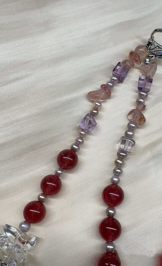 #PN253 Red&Purple|Freshwater Pearl Necklace & Bracelet Set |Rose-red Strawberry Quartz |Freeform Amethyst |Rose Quartz |Lustrous Purple Baroque Pearl