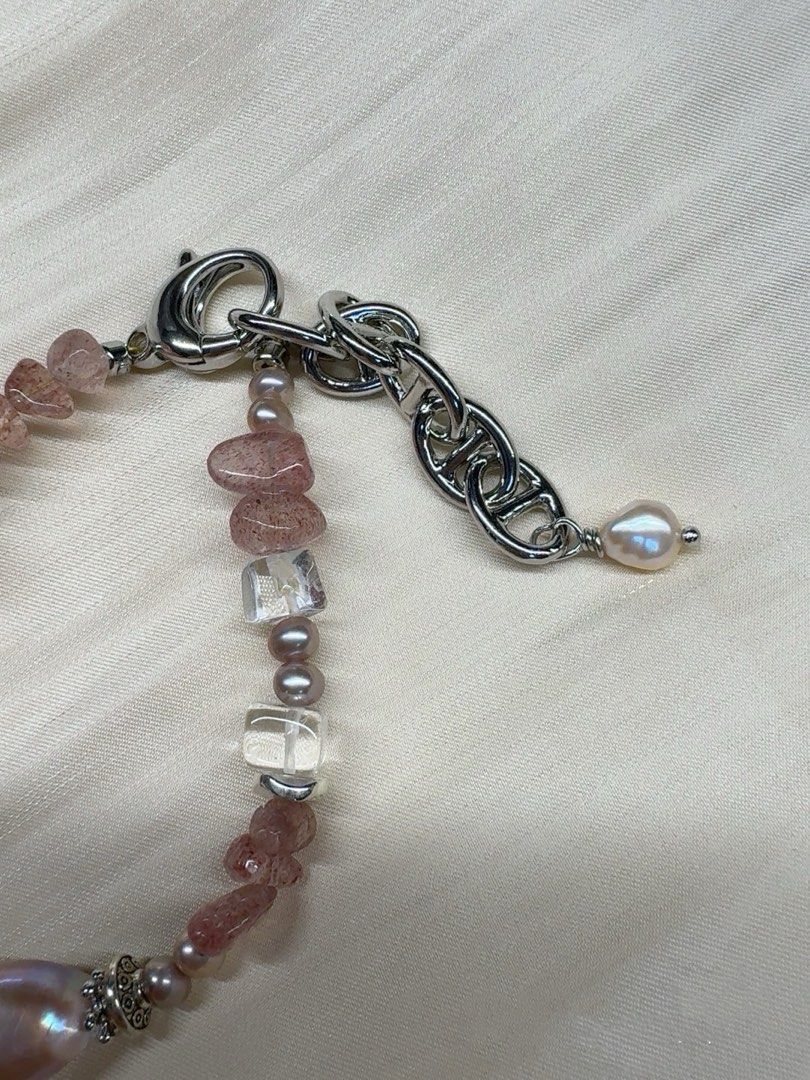 #PN253 Red&Purple|Freshwater Pearl Necklace & Bracelet Set |Rose-red Strawberry Quartz |Freeform Amethyst |Rose Quartz |Lustrous Purple Baroque Pearl