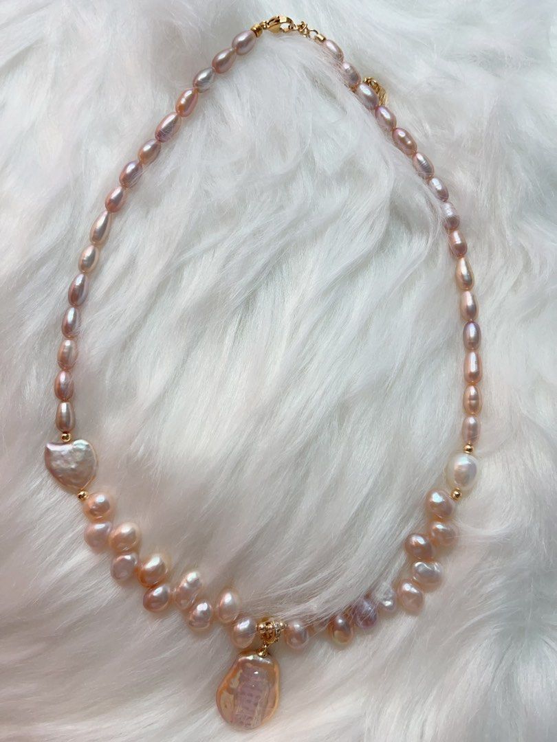 #PN287 Heart Beat | Freshwater Pearl Necklace | Removable Pendant | Wheat Ear Design| Lustrous Slim Rice Pearl