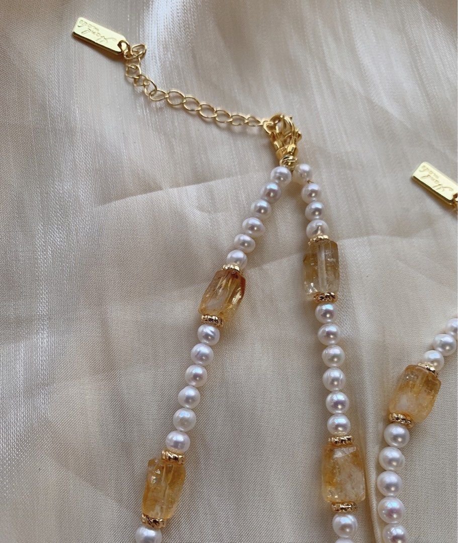 #PN209 Freshwater Pearl Bracelet & Necklace Set|Purple &Yellow Quartz |Big Edison Pearl