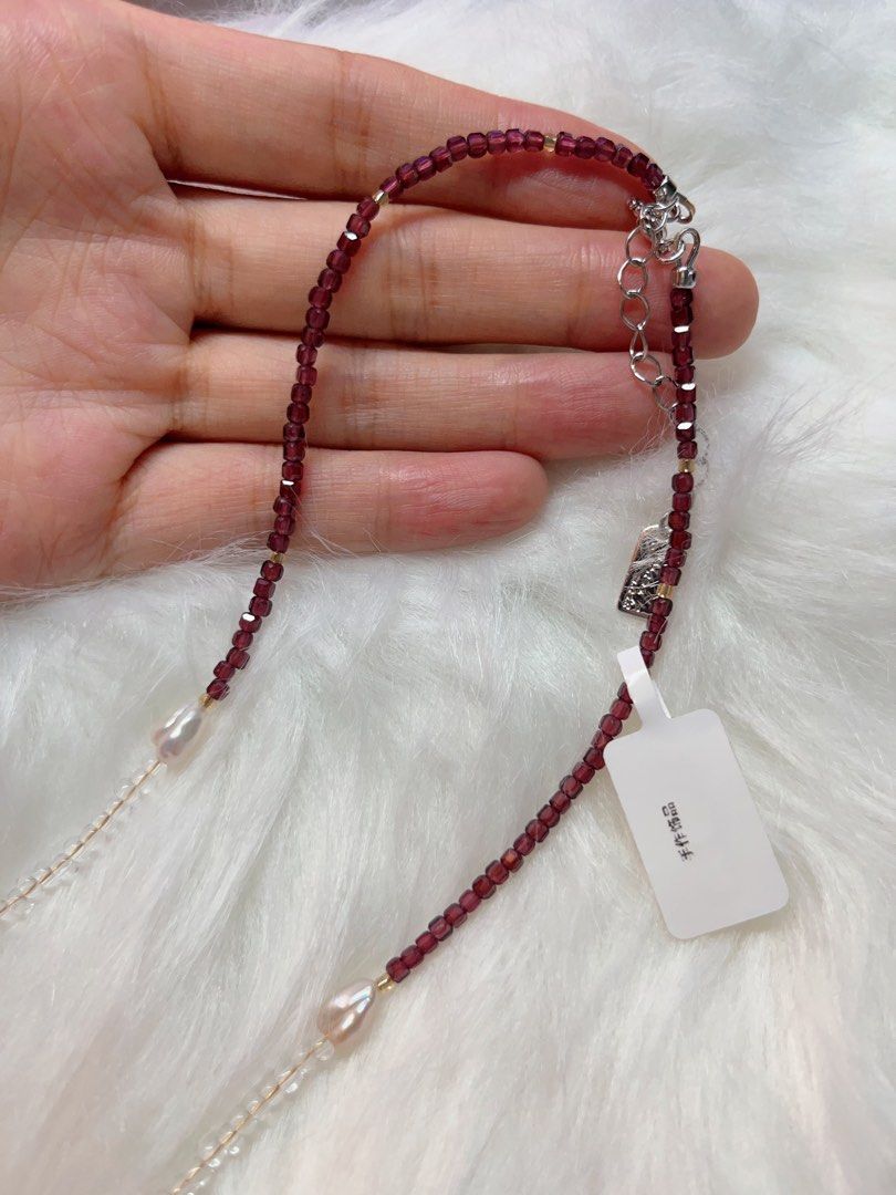 #PN278 Dark Red | Freshwater Pearl Necklace | Garnet Cubes| Import Beads| Keshi Baroque | Removable Pendant Pearl