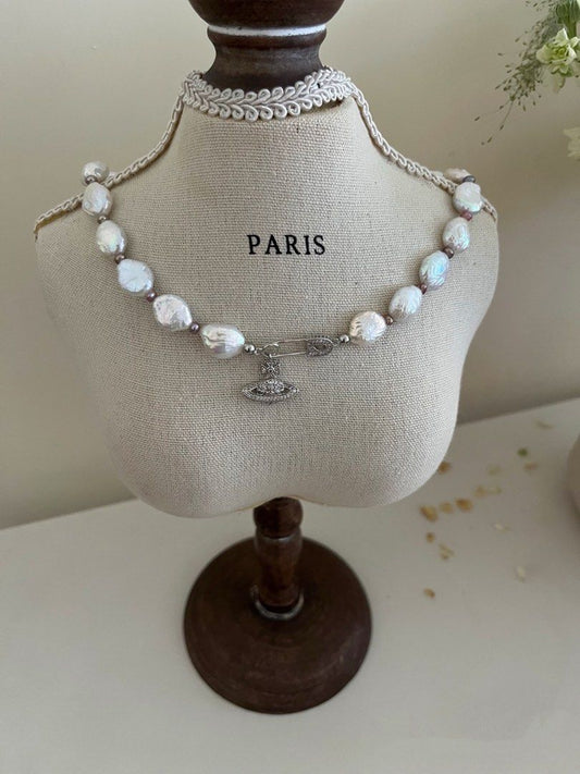 #PN254 White Diamond | Freshwater Pearl Necklace & Bracelet Set | Pin |Water-drop, Coin Pearl | Lustrous