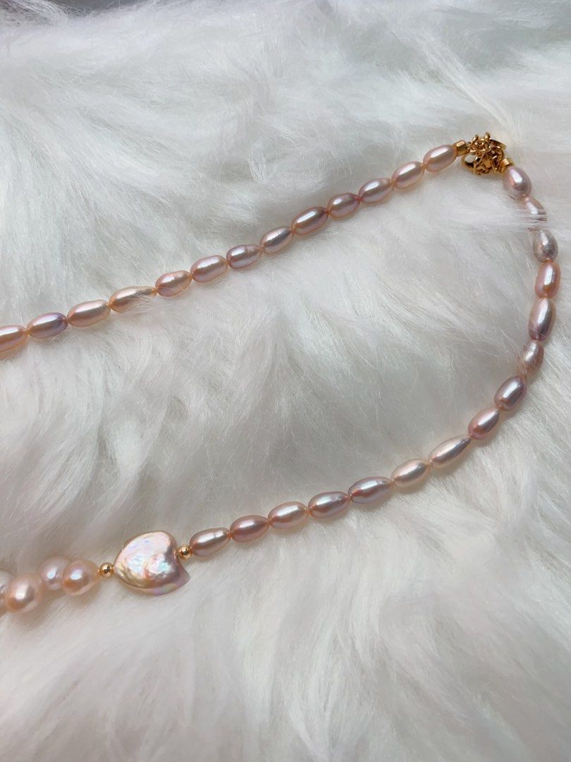 #PN287 Heart Beat | Freshwater Pearl Necklace | Removable Pendant | Wheat Ear Design| Lustrous Slim Rice Pearl