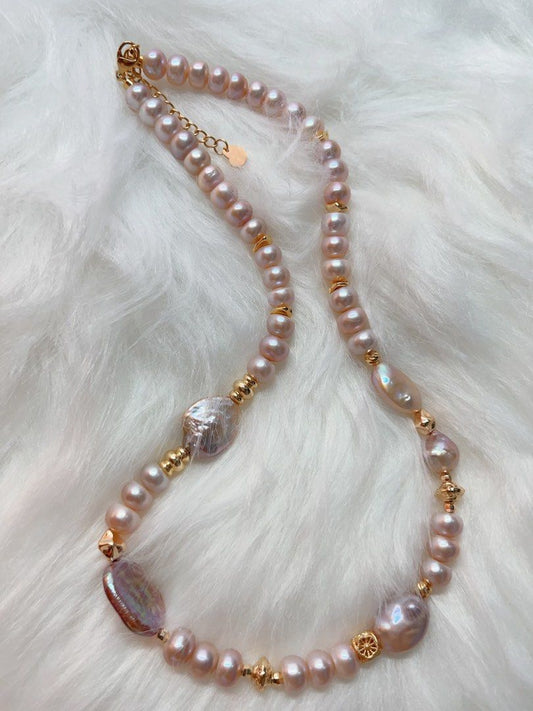 #PN288 Gorgeous Purple | Freshwater Pearl Necklace | Oval Shaped Pearl | Irregular Baroque | Bun Shaped Fatty Pearl | Good Lustre