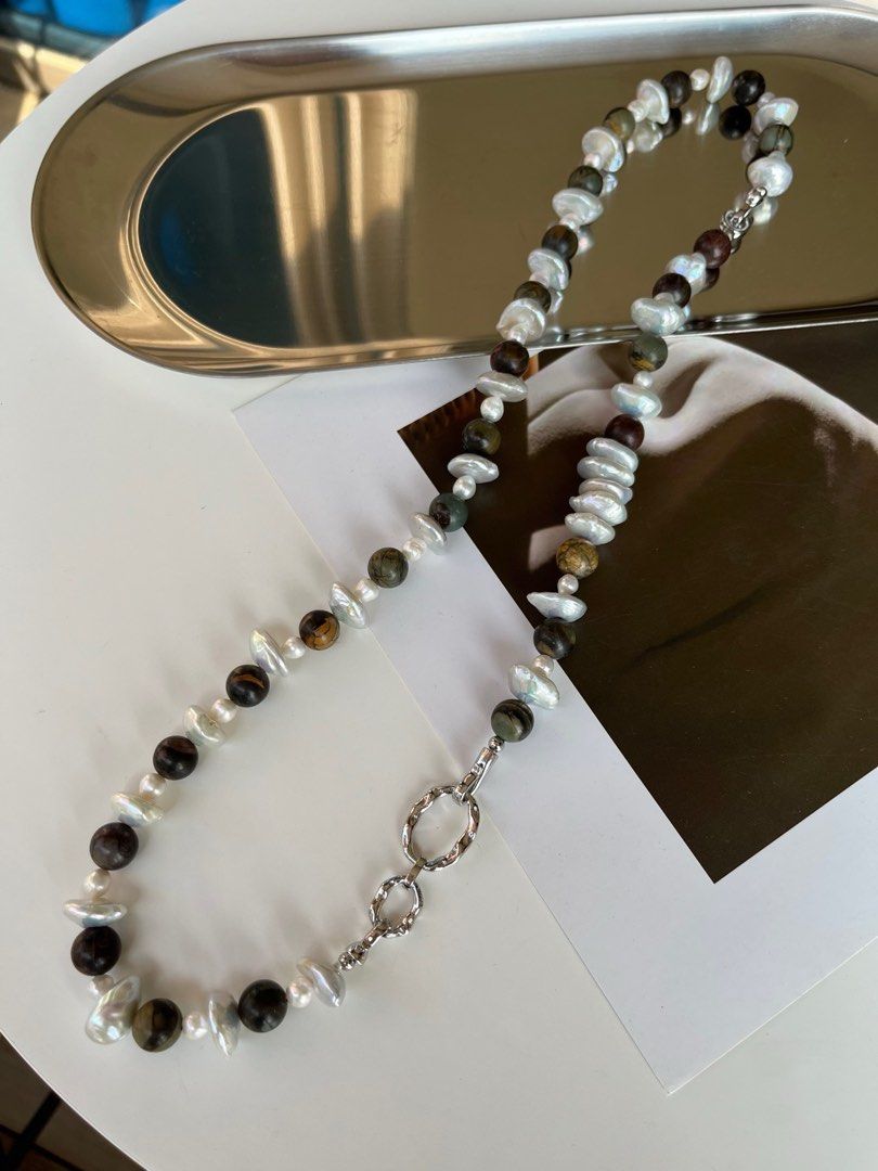 #PN241 Mushroom Forest | Freshwater Pearl Necklace & Bracelet Set |Coin Pearl|Sandalwood|Can Connect as Long Necklace