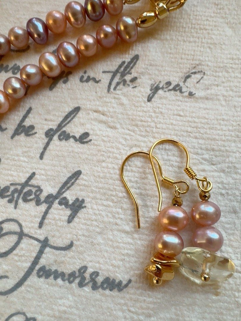 #PN255 Preppy Classic | Freshwater Pearl Necklace & Earrings Necklace |Lustrous Purple | White Quartz | Minimalist