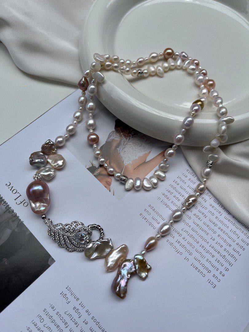 #PN44 Multi-wear Freshwater Baroque Pearl Necklace |85cm Long|Petal Pearl |Big Purple Baroque Pearl