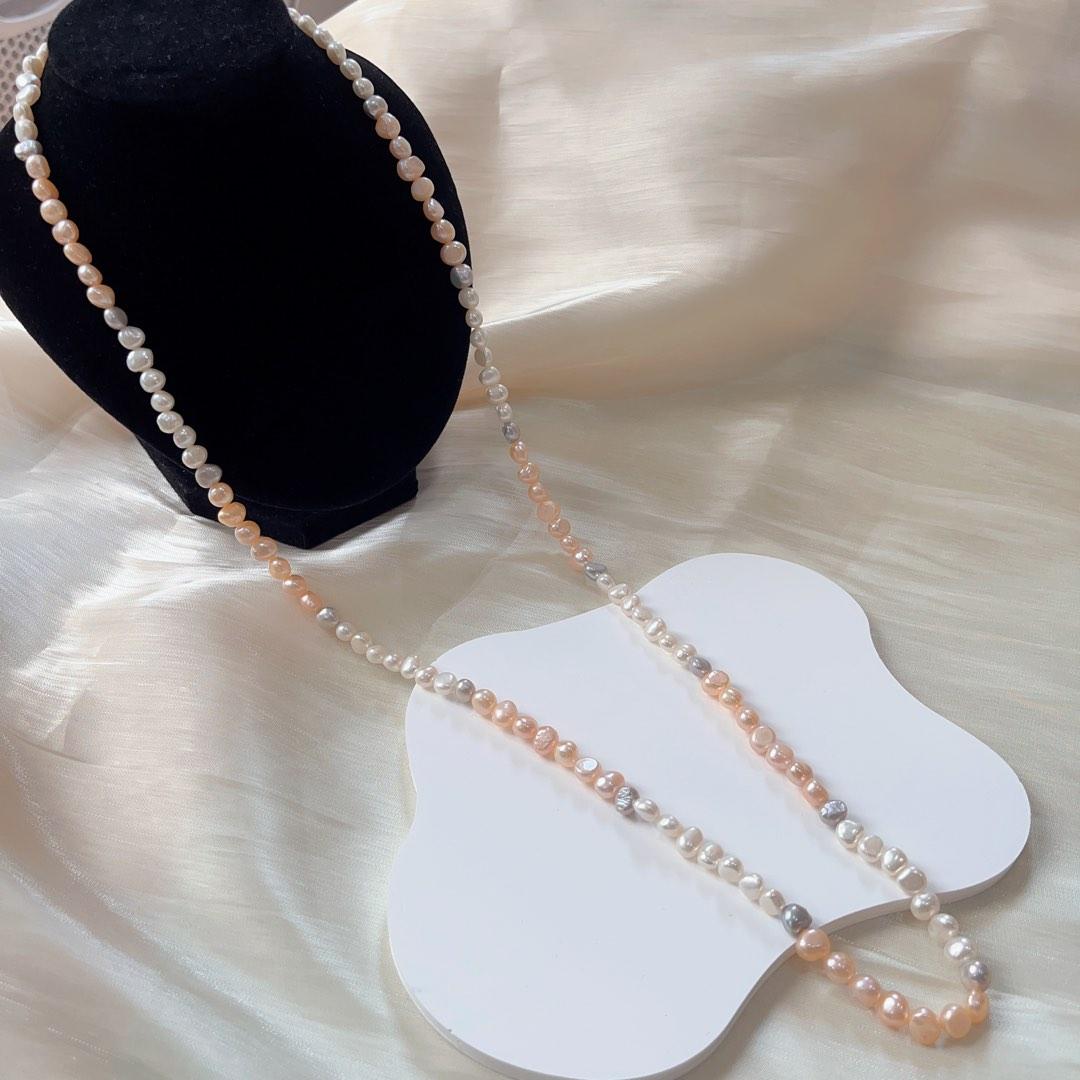 #PN122 Genuine Baroque Pearl Necklace 6mm Mixed Colour Long