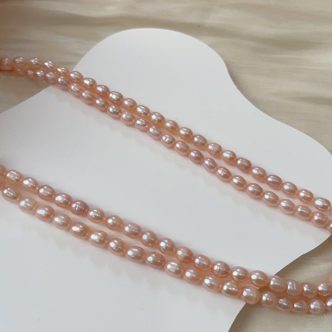 #PN82 Double Layered Genuine Freshwater Purple Rice Pearl Necklace 6mm-7mm