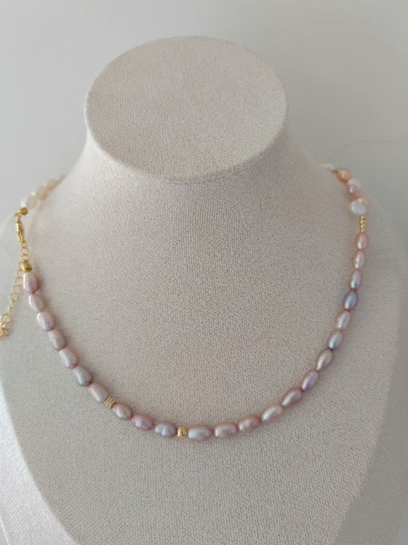 #PN289 Ocean’s Glow| Freshwater Pearl Necklace | Wheat Ear Design | Removable Pendant | Metallic Lustre | Natural Flaws