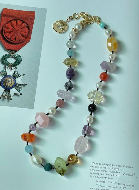 #PN20 Dopamine Gems|Freshwater Pearl Necklace |Amethyst, Citrine Freeform |Aquamarine|Moss Agate|Rose Quartz Freeform |Amazonite