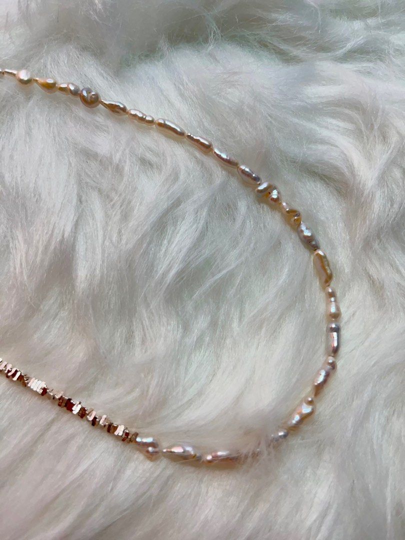 #PN280 Low Key| Freshwater Pearl Necklace |Triangle Chips| Slim Keshi Pearl