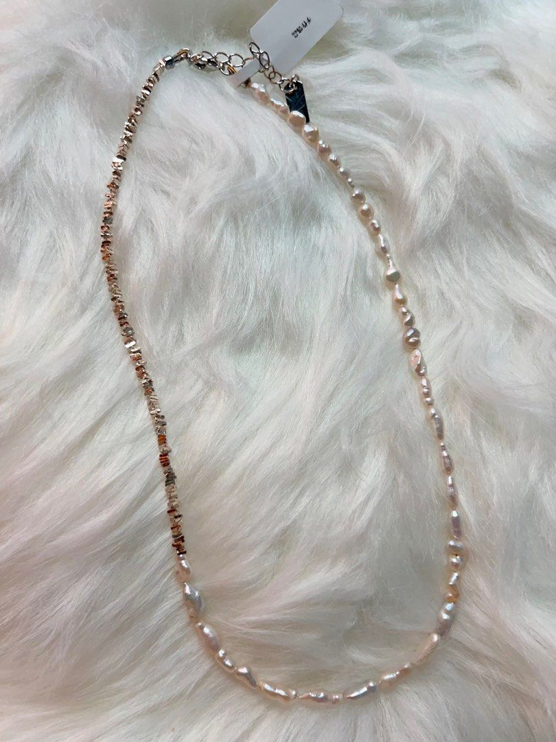 #PN280 Low Key| Freshwater Pearl Necklace |Triangle Chips| Slim Keshi Pearl