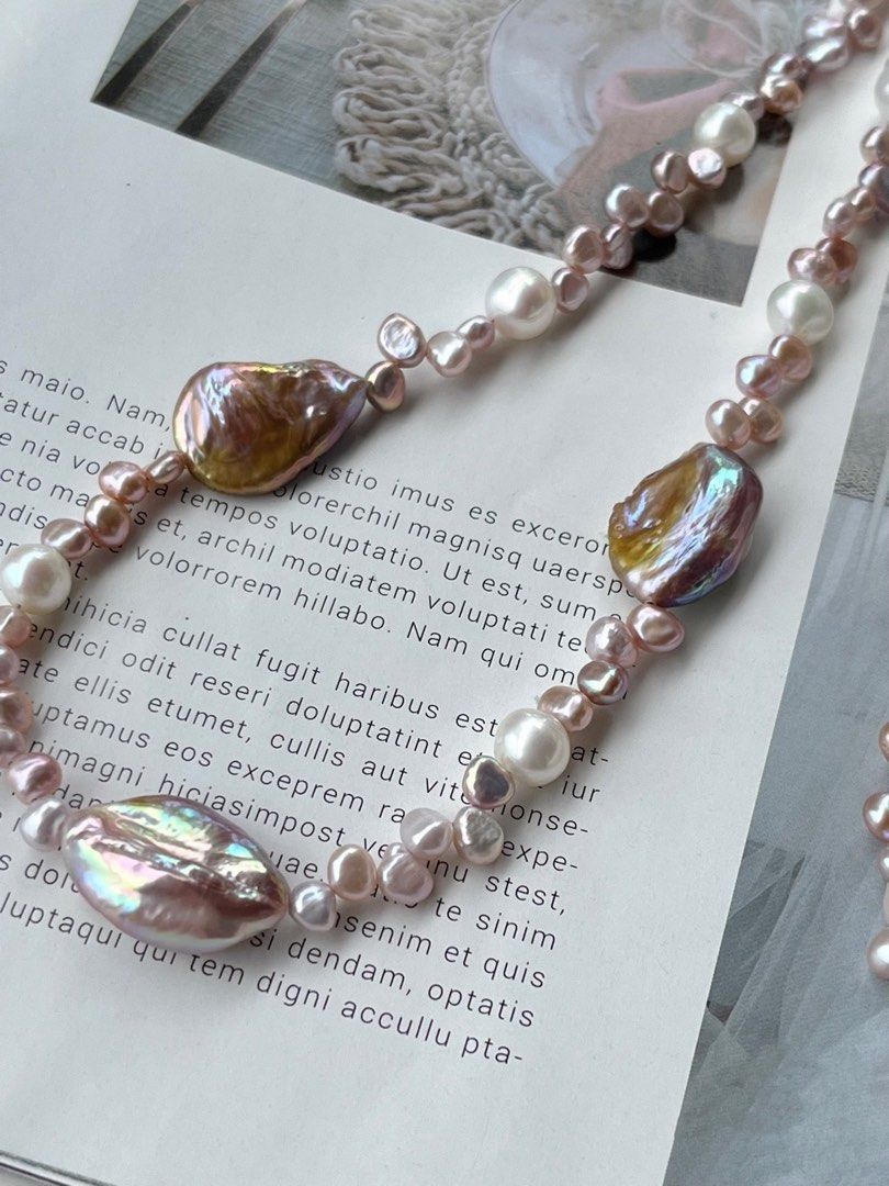 #PN197 Colour Harmony | Freshwater Pearl Bracelet & Necklace Set | Double-layered Bracelet | Baroque Pearl |Mixed Sizes & Colours |Zircon Clasps