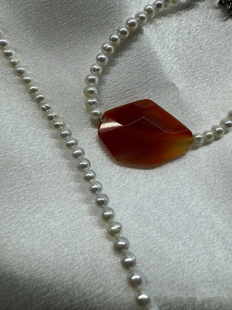 #PN227 Magnificent Red|Freshwater Pearl Necklace & Bracelet Set |Red Agate|Baby Baroque Pearl |Natural Flaws
