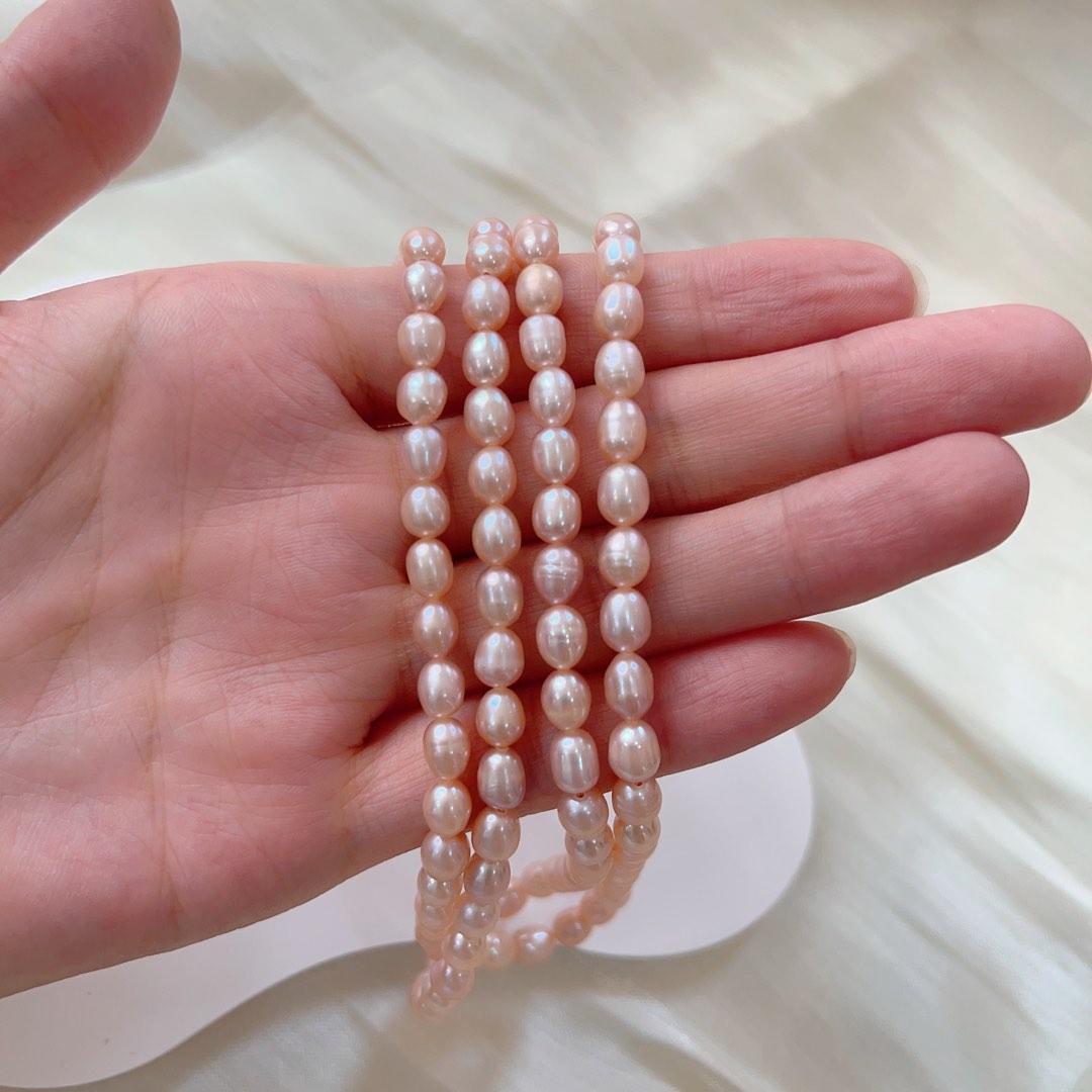 #PN82 Double Layered Genuine Freshwater Purple Rice Pearl Necklace 6mm-7mm