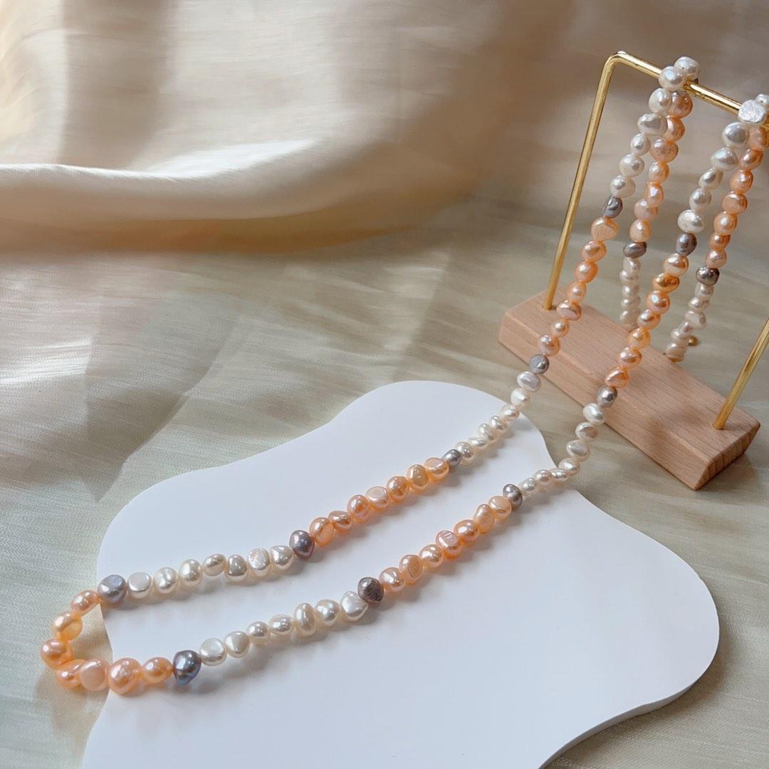 #PN122 Genuine Baroque Pearl Necklace 6mm Mixed Colour Long