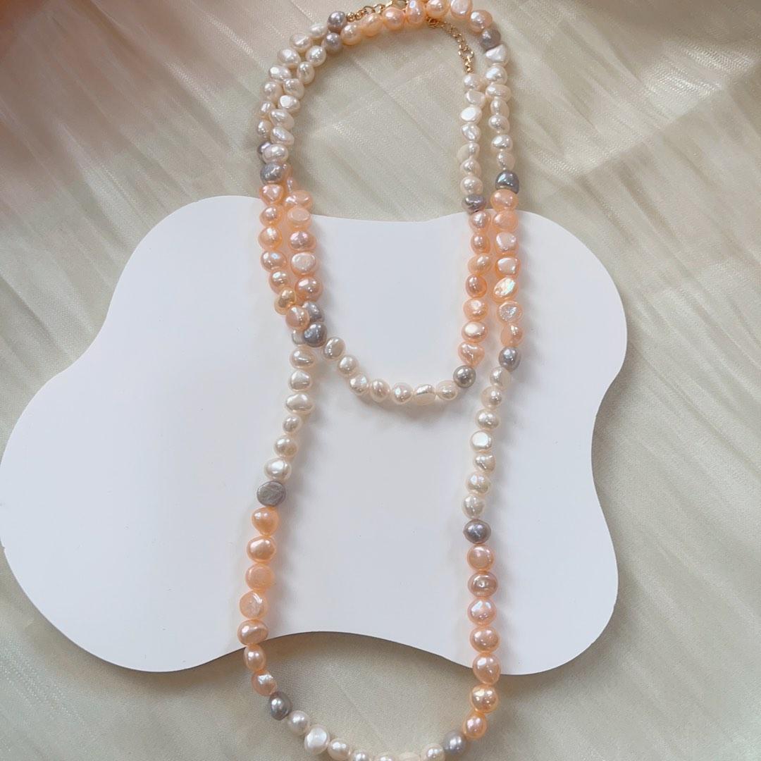 #PN122 Genuine Baroque Pearl Necklace 6mm Mixed Colour Long