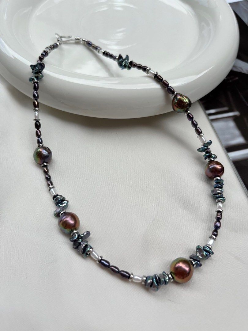 #PN83 Dark Gothic Style Petals Freshwater Baroque Pearl Necklace |Irradiation Colour |Baby Pearl