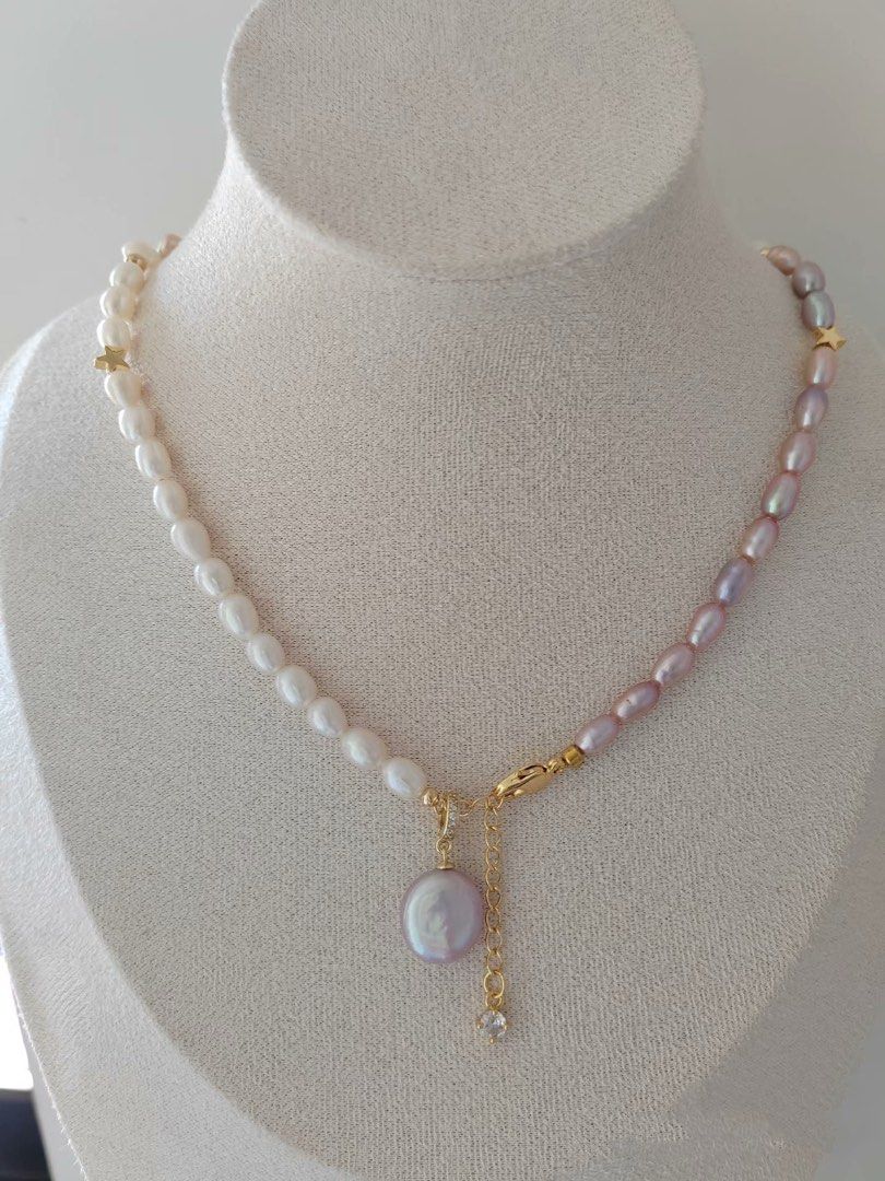 #PN290 Princess Realm | Freshwater Pearl Necklace | Removable Pendant | Lustrous Coin Pearl | Wheat Ear Design| Mixed Colours