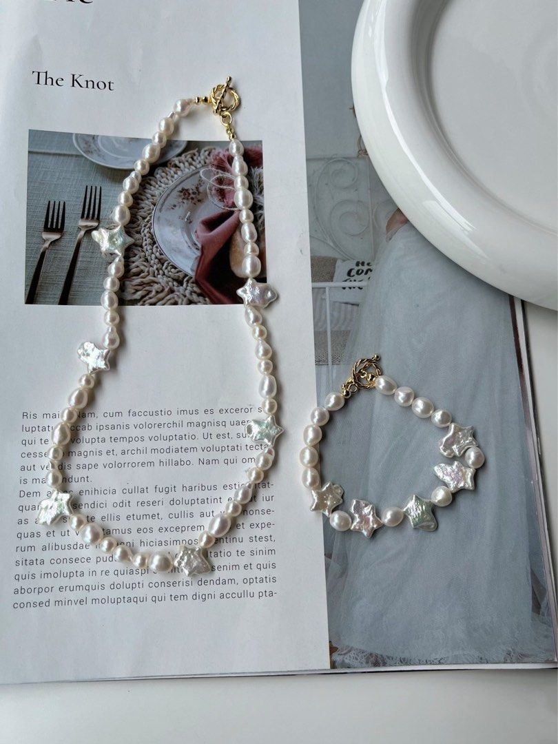 #PN212 Stellar Blossom| Handmade | Freshwater Pearl Necklace & Bracelet Set |Star Shaped Pearl