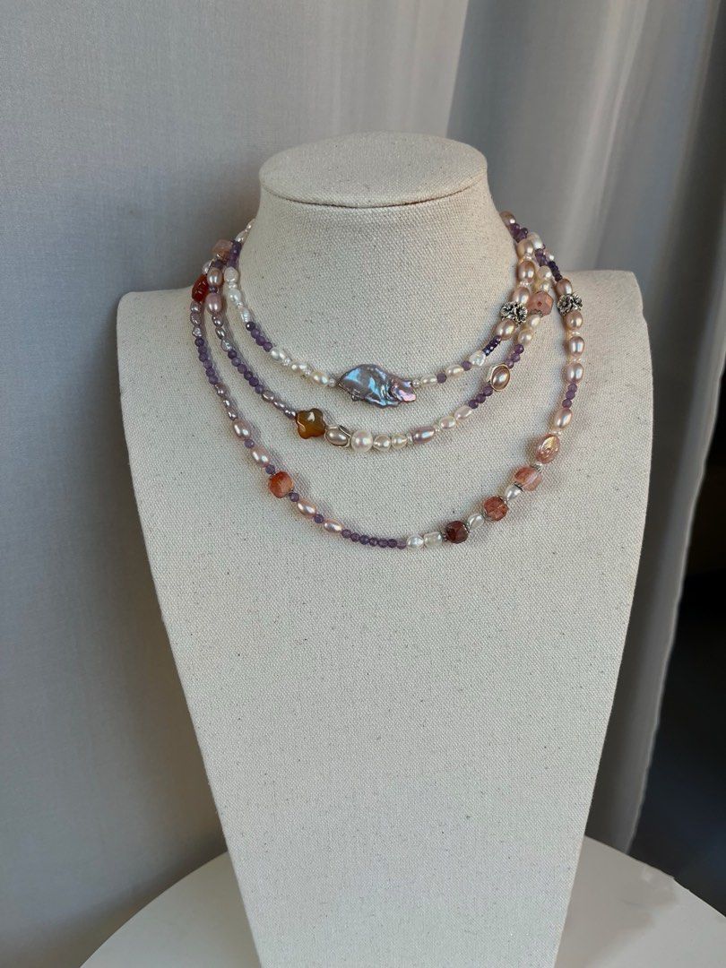 #PN45 Getting Purple | Freshwater Pearl Necklace |Super Long|Multi Wear|Natural Stones|Quartz|Agate|Baroque Pearl