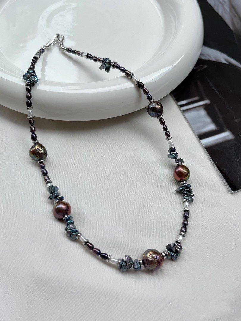 #PN83 Dark Gothic Style Petals Freshwater Baroque Pearl Necklace |Irradiation Colour |Baby Pearl