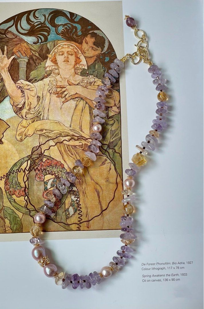 #PN21 Mystic Allure|Freshwater Pearl Necklace | Amethyst Chip| Citrine Chip|Purple Lustrous Baroque Pearl