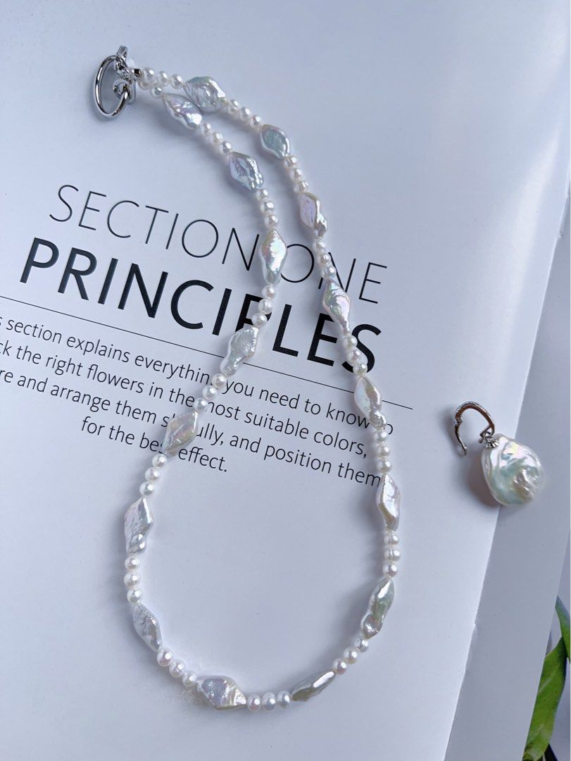 #PN199 Silver Lightning |Freshwater Pearl Necklace & Bracelet Set|Removable Pendant |Removable Connection Ring|Diamond Shaped Pearl |Baby Pearl |Silver Lustre