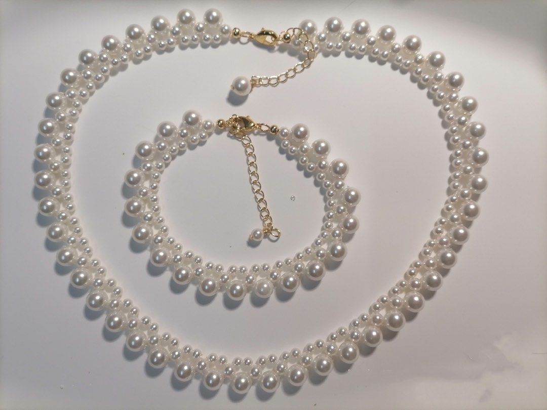 #PN213 Famous Star Same Design Braided Lace Necklace & Bracelet Set |Shell Pearl