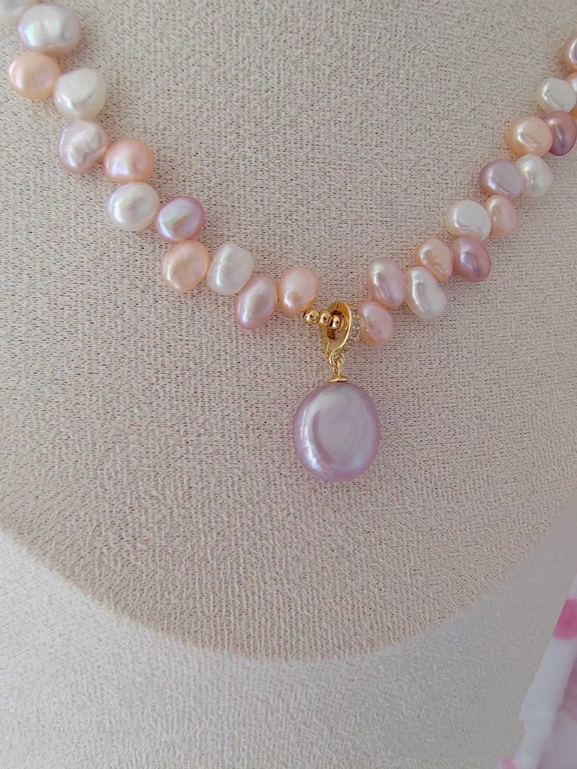 #PN290 Princess Realm | Freshwater Pearl Necklace | Removable Pendant | Lustrous Coin Pearl | Wheat Ear Design| Mixed Colours