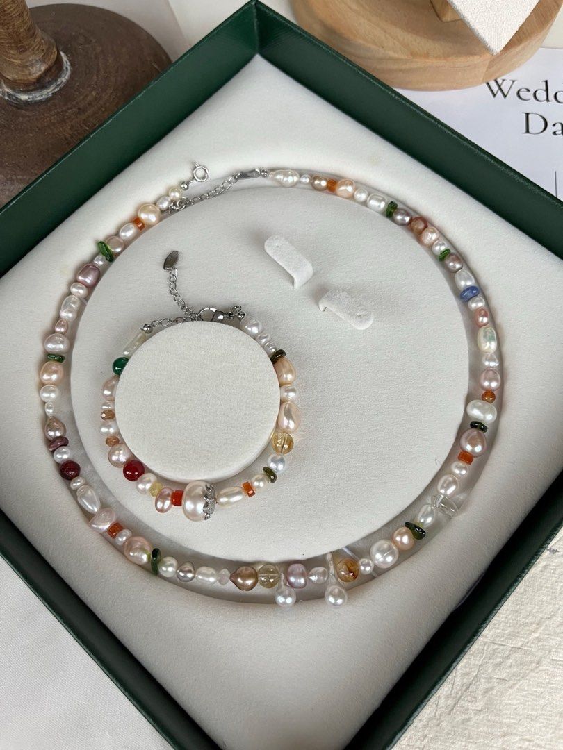 #PN244 Candy Crush |Freshwater Pearl Necklace & Bracelet Set |Colorful Summer |Baroque Pearl |Natural Stones