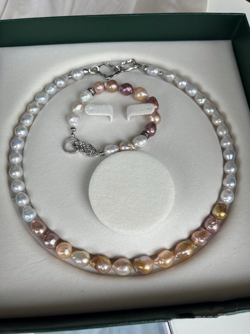 #PN259 Rainbow Bridge |Freshwater Pearl Necklace & Bracelet Set |Wrinkled Baroque Pearl |Lustrous|Big Pearls|Colorful