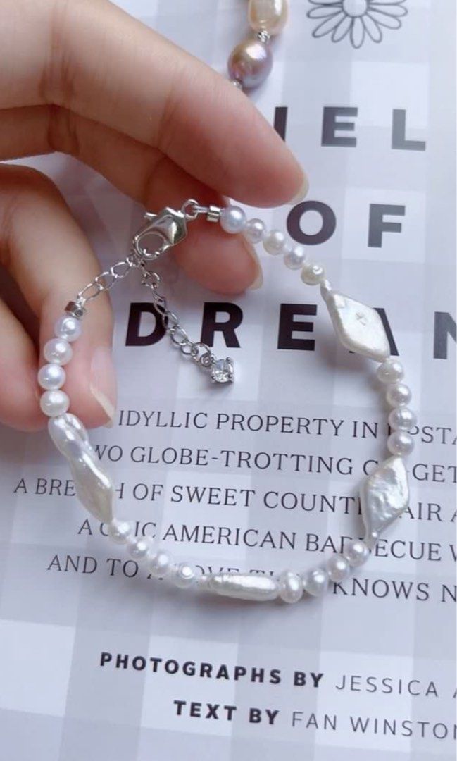 #PN199 Silver Lightning |Freshwater Pearl Necklace & Bracelet Set|Removable Pendant |Removable Connection Ring|Diamond Shaped Pearl |Baby Pearl |Silver Lustre