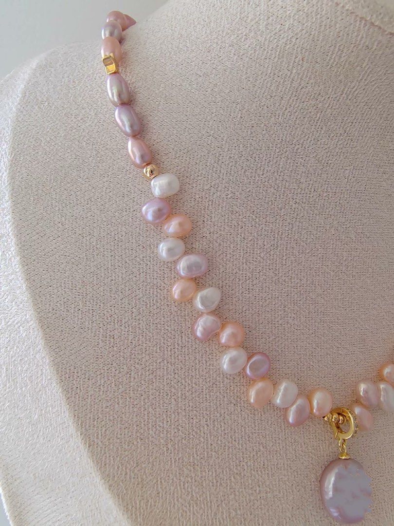 #PN290 Princess Realm | Freshwater Pearl Necklace | Removable Pendant | Lustrous Coin Pearl | Wheat Ear Design| Mixed Colours